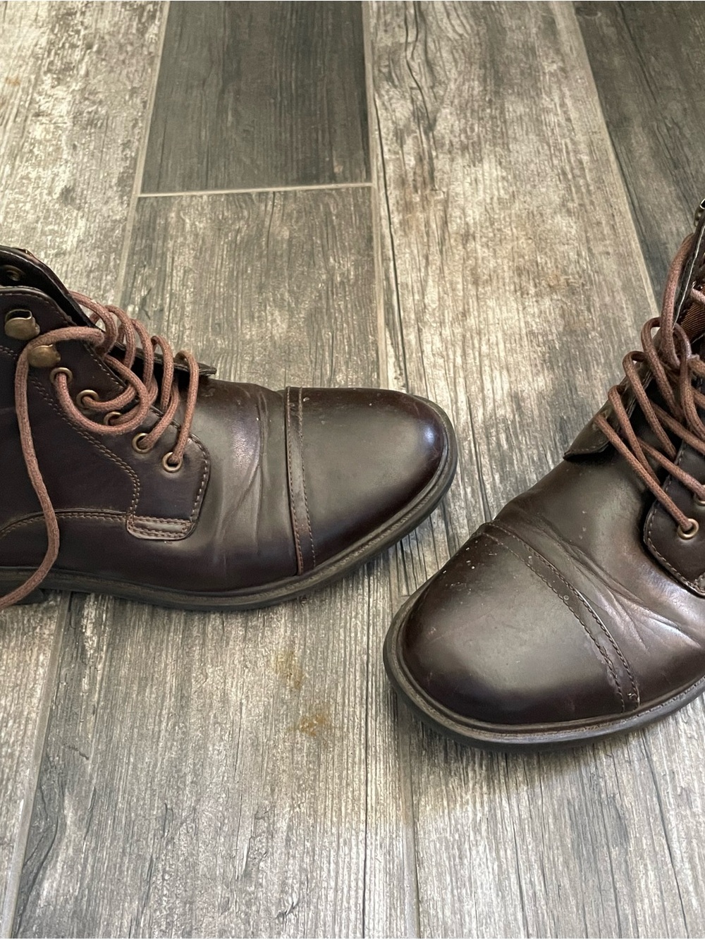 Perry Ellis Dark Brown Lace-Up Cap-Toe Boots